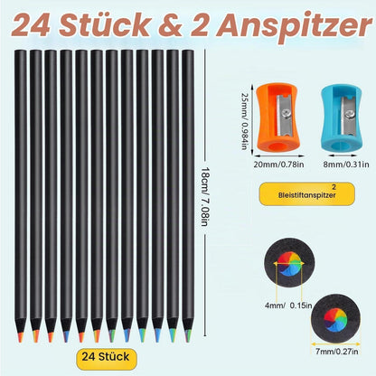 24 Regenbogen Buntstifte 7in1 mit Spitzer – Ideal zum Malen & Zeichnen