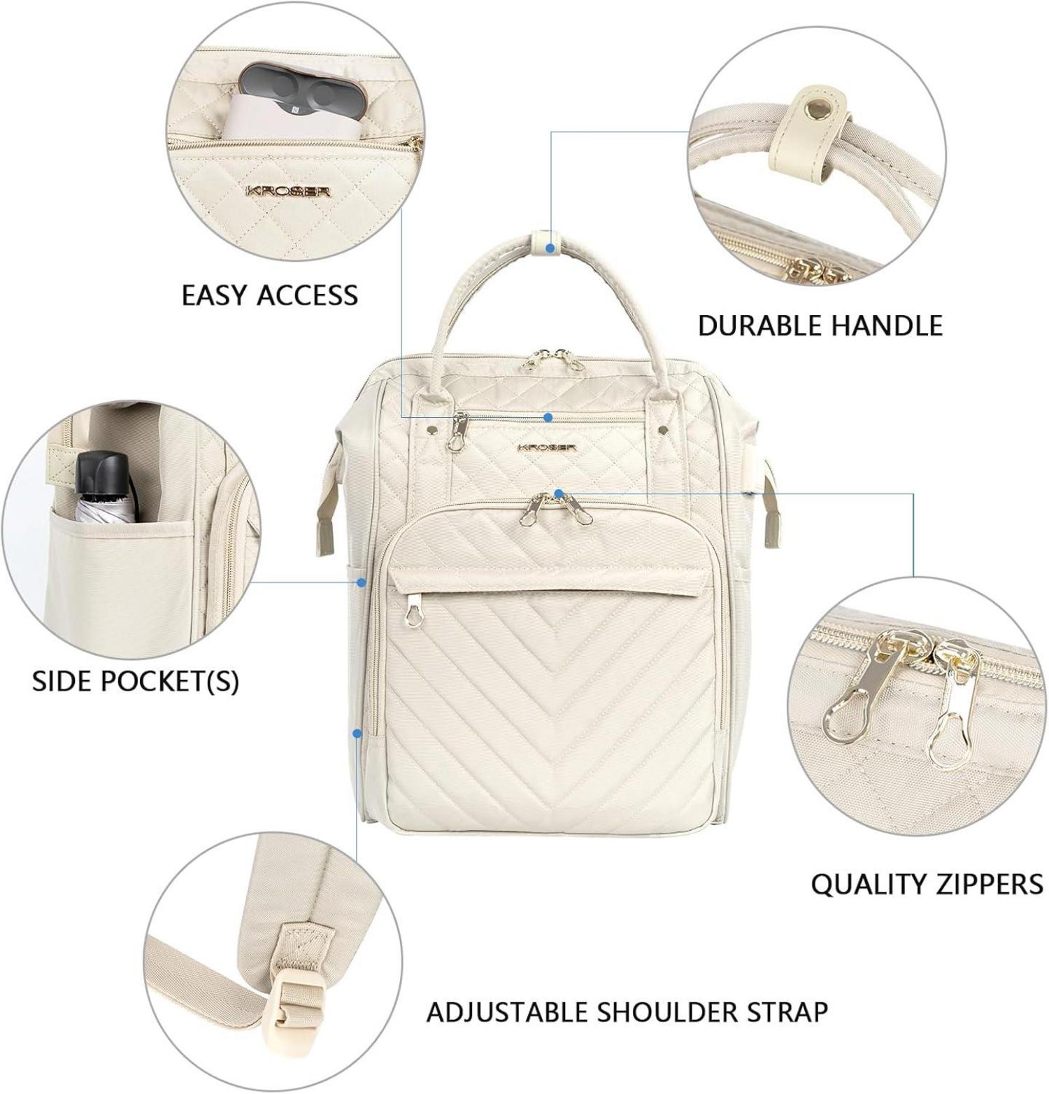 Laptop-Rucksack Damen 17 Zoll Business Reiserucksack Beige Wasserdicht RFID