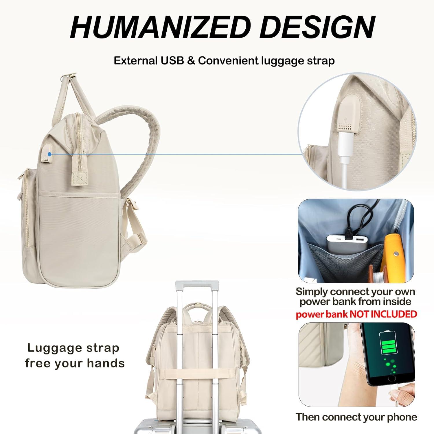 KROSER Laptop-Rucksack Damen 17 Zoll Business Wasserdicht RFID Beige