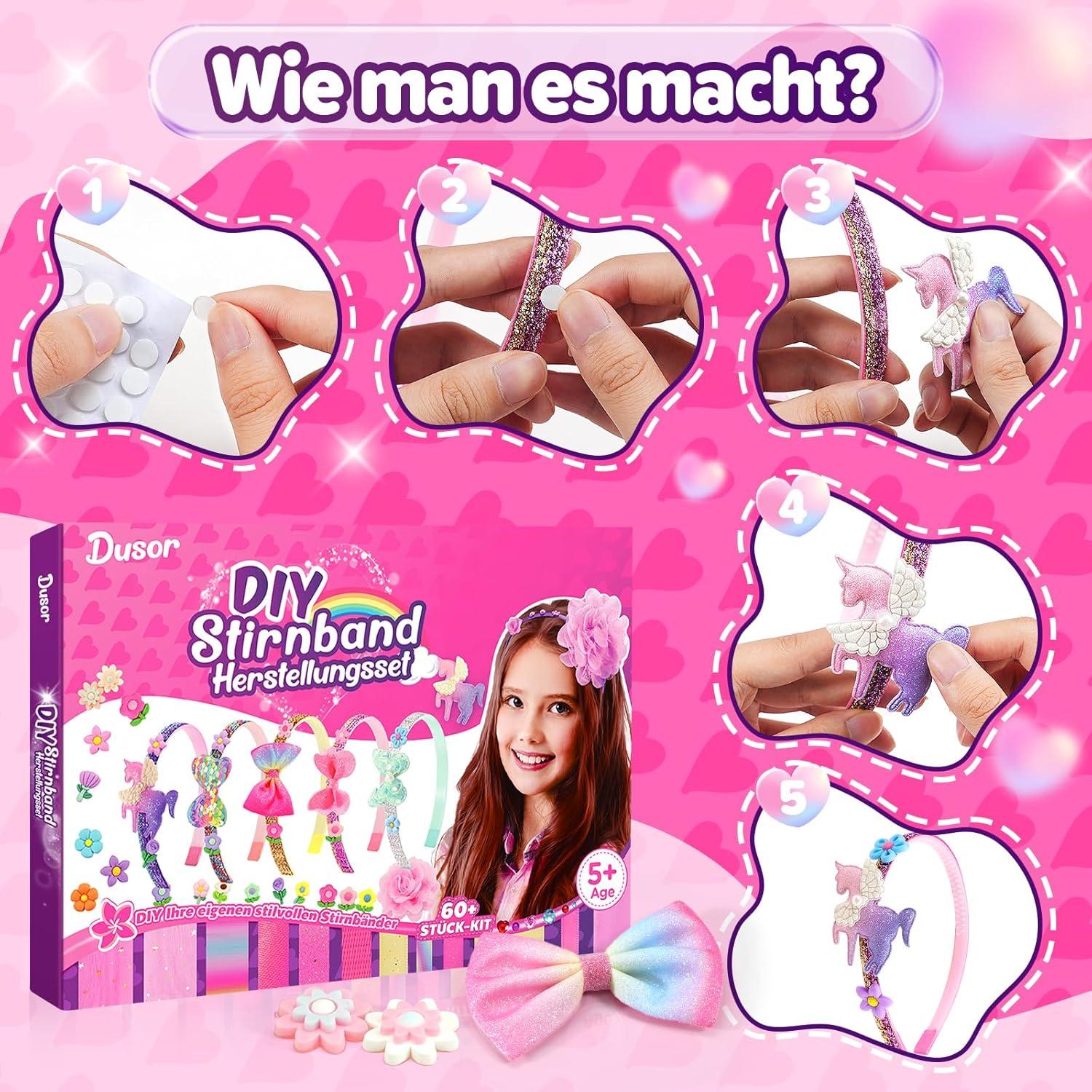 Dusor Haarreifen Mädchen Bastelset Geschenk Rosa DIY Stirnbänder 6-9 Jahre