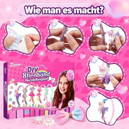 Dusor Haarreifen Mädchen Bastelset Geschenk Rosa DIY Stirnbänder 6-9 Jahre