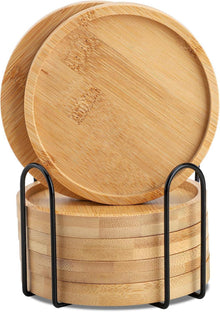 Bambus Untersetzer rund Getränke Tassen Glas 6er Set Holz Halter