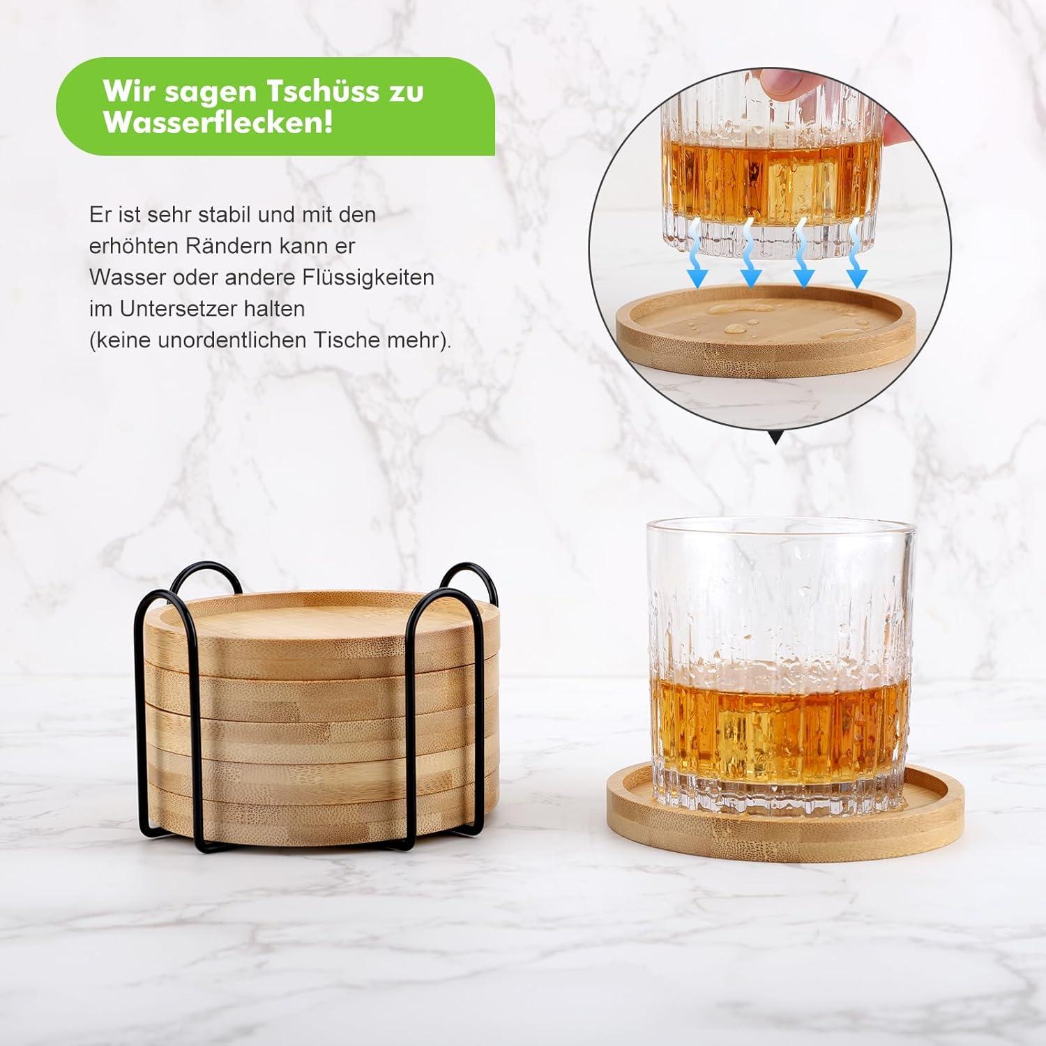 Bambus Untersetzer rund Getränke Tassen Glas 6er Set Holz Halter