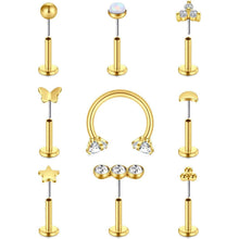 9er Set Labret & Helix Piercing Set Gold 16G Chirurgenstahl