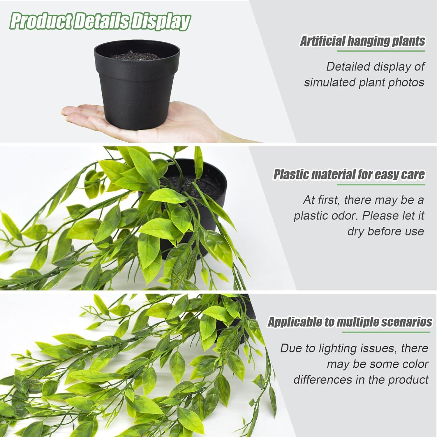 Künstliche Hängepflanzen im Topf Set 4 Stück 65cm Grünpflanze