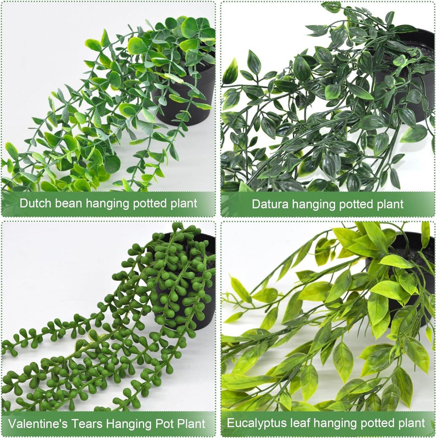 Künstliche Hängepflanzen Set im Topf 4 Stück 65cm Grünpflanze Deko Outdoor Indoor