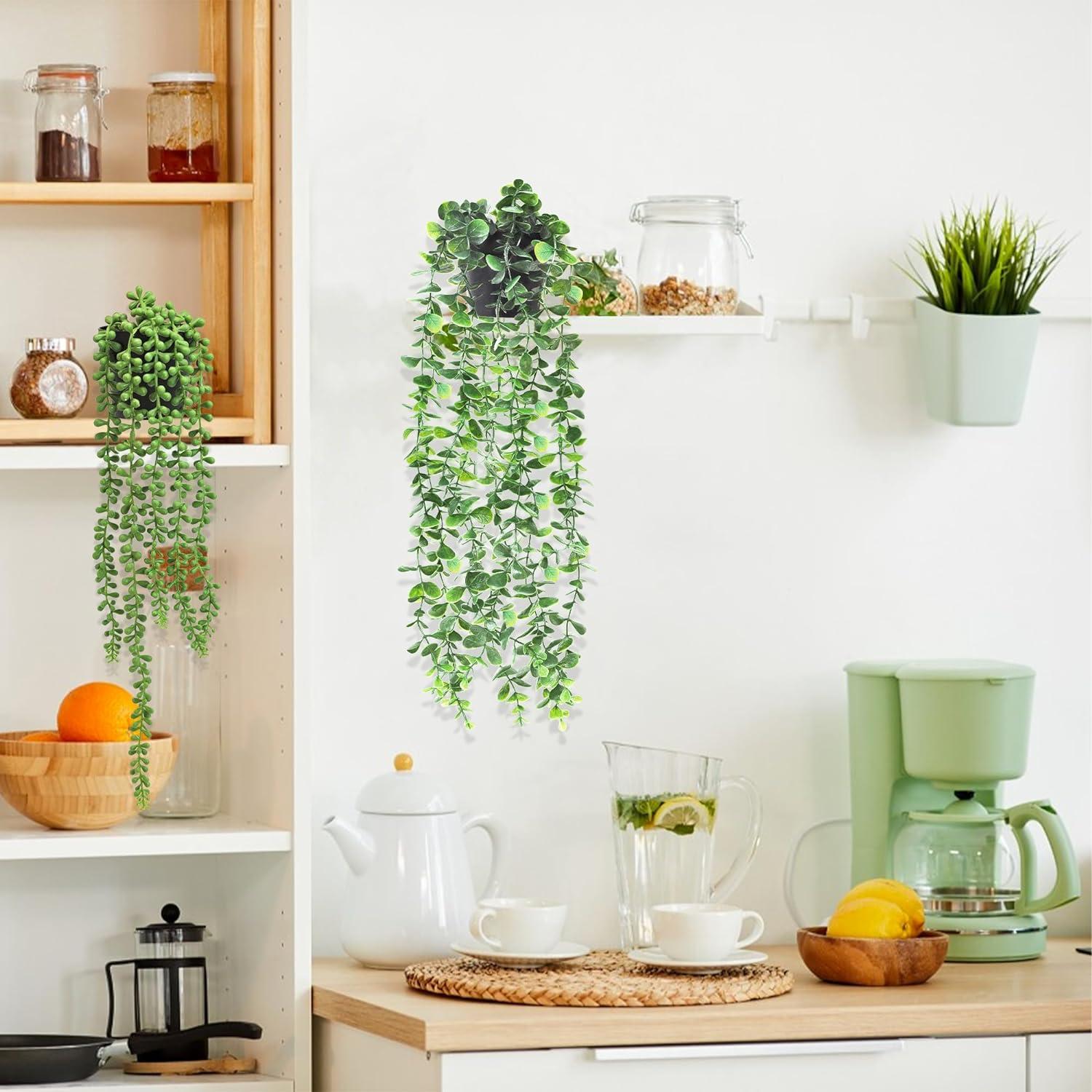 Künstliche Hängepflanzen Set 65cm Topf Deko Kunstpflanzen Grünpflanze