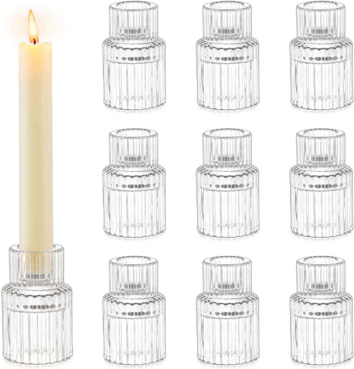 Glas Kerzenhalter Stabkerze Hochzeit Deko 10er Set Transparent