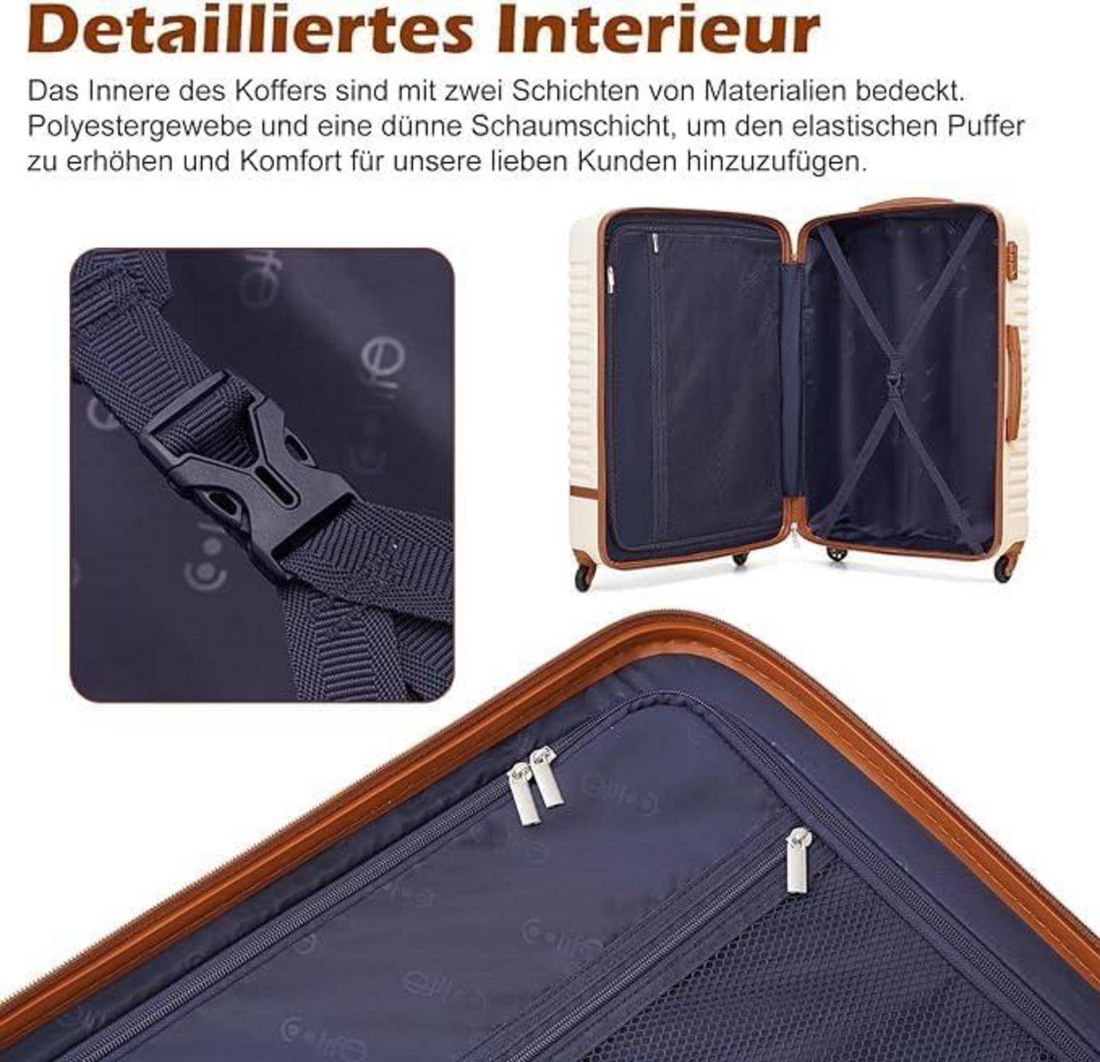 Trolley Koffer Set 3tlg Grau/Rosa ABS Hartschalen TSA-Schloss 4 Rollen