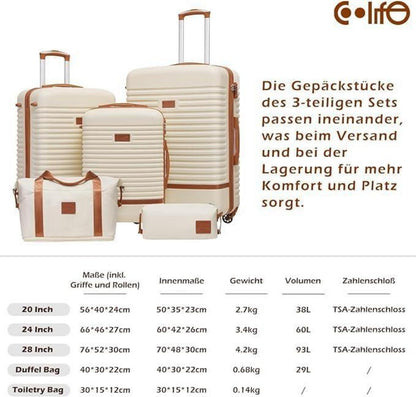 COOLIFE Koffer Trolley Set ABS Hartschale 4 Rollen TSA Grau/Rosa 3tlg