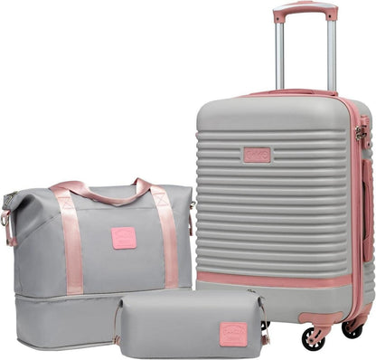 Koffer Set Hartschale mit TSA-Schloss 4 Rollen 3tlg Grau Rosa
