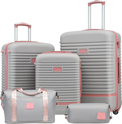 Koffer Set ABS Hartschale 4 Rollen TSA-Schloss Grau/Rosa