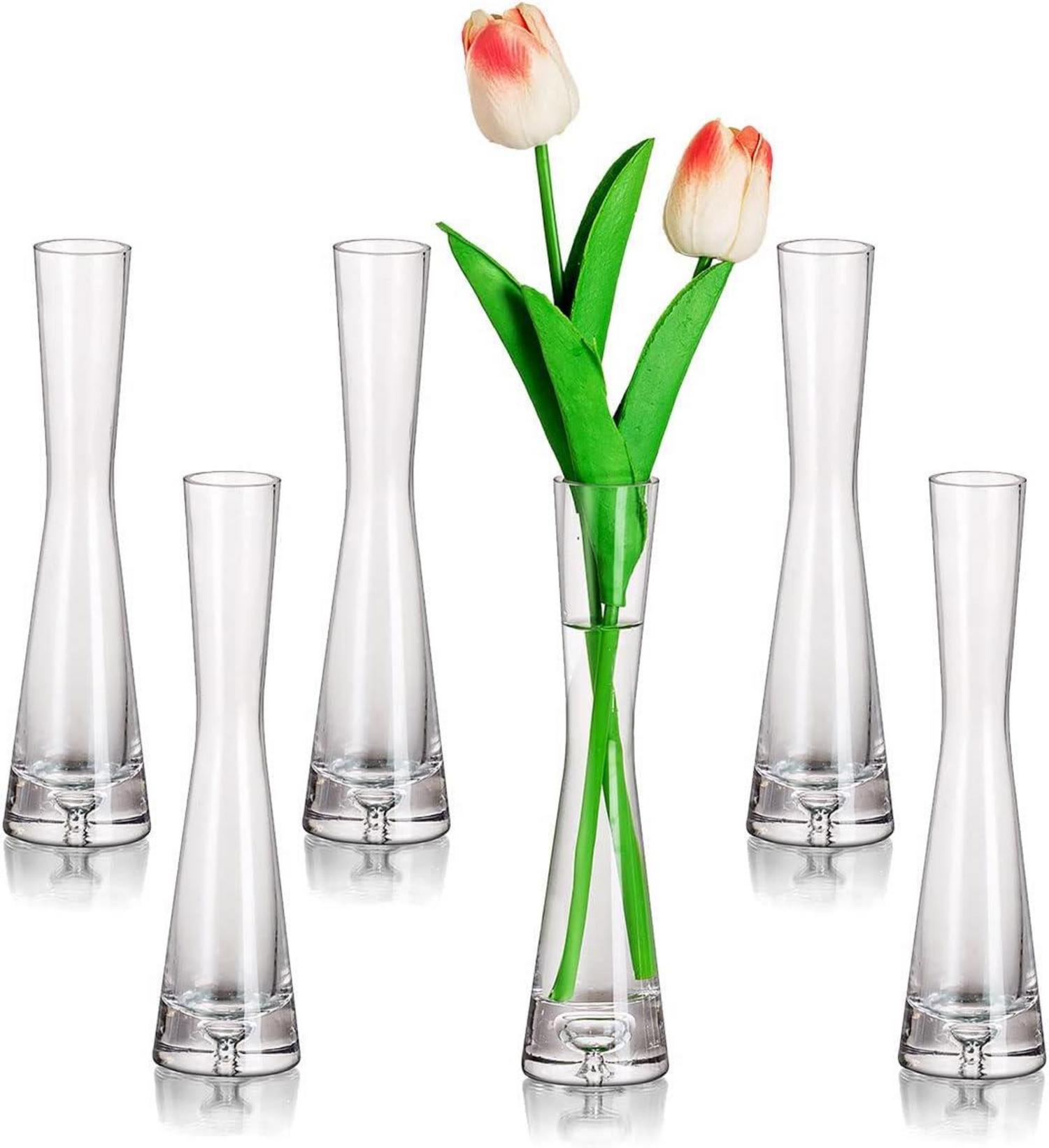 Moderne Glasvase 6er Set 20cm Klein Blumen Deko Vasen hochwertig