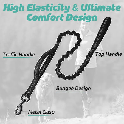 Hundeleine Bungee Elastisch mit 2 Griffen, Schwarz 134-183cm