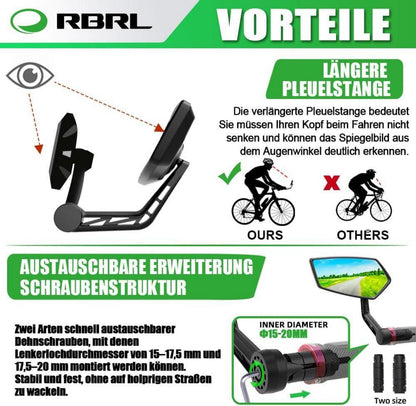 RBRL Fahrradspiegel Universal HD Blaulicht Rückspiegel 15-20mm für e-bike, Mountainbike, Rennräder