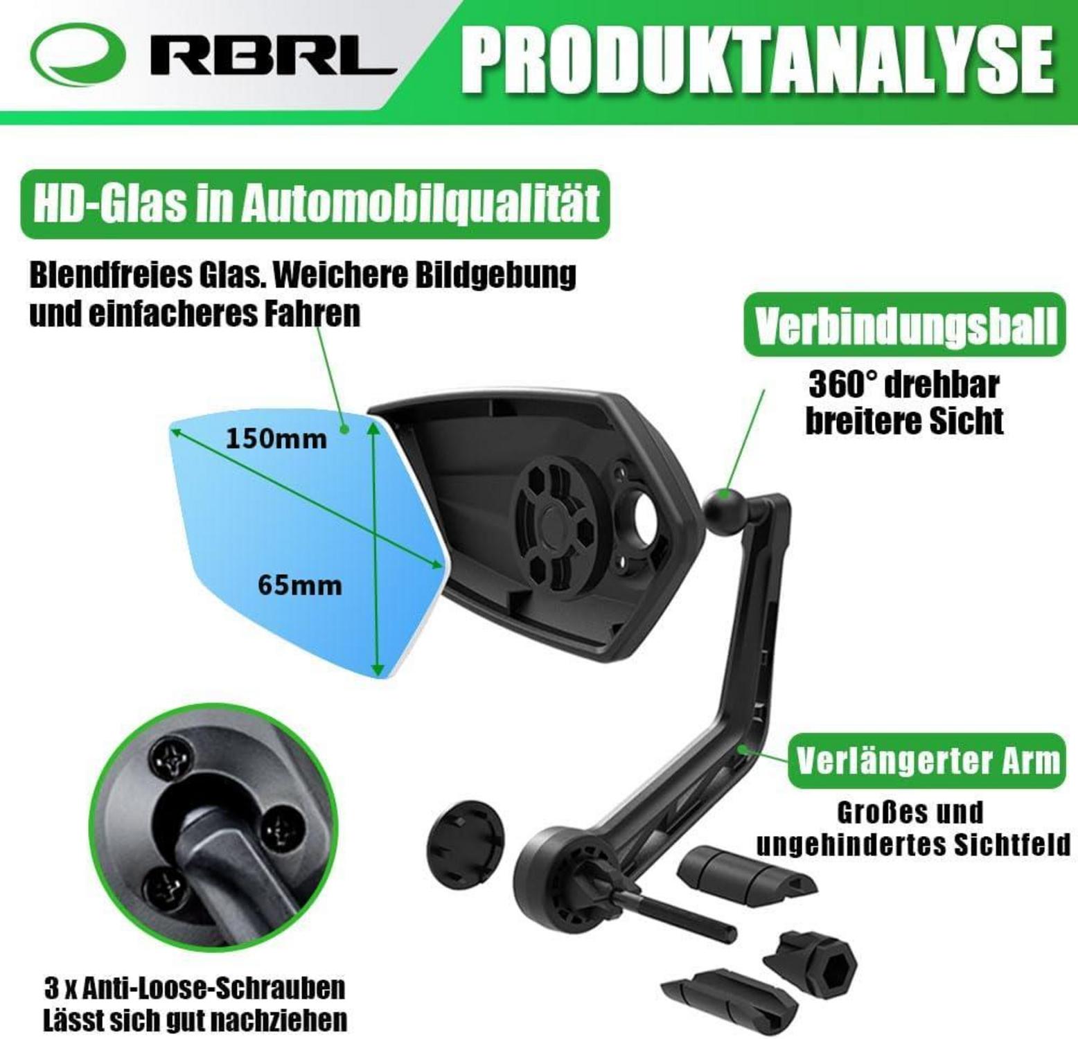 RBRL Fahrradspiegel 360° Drehbar HD Blaulicht 15-20mm