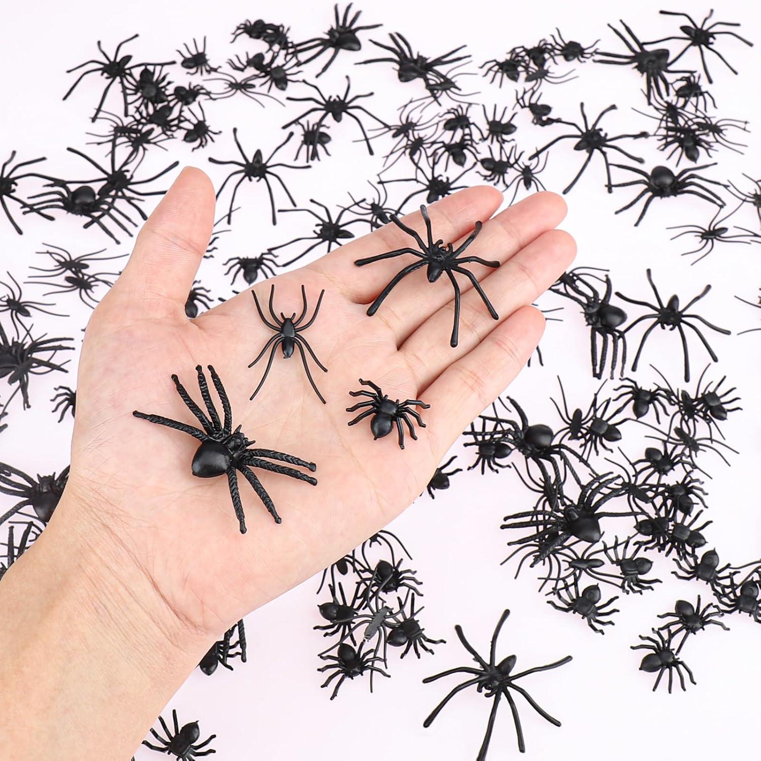 190 Stück Realistische Halloween Spinne Deko, 4 Größen Schwarze
