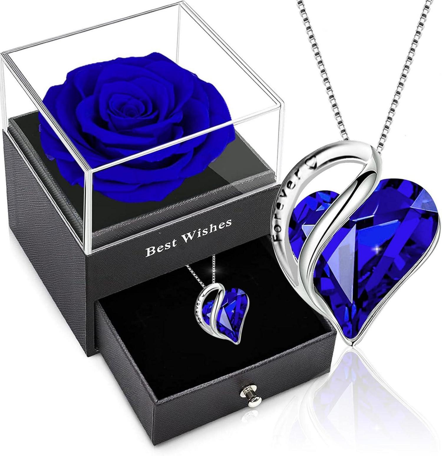 Ewige Rose 925 Silber Damen Halskette Infinity Rosen Box
