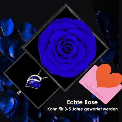 Ewige Rose 925 Silberkette Kristall Herz Halskette Geschenk