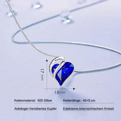 Ewige Rose mit echtem Saphirblau Kristall Herz Halskette in 925er Silber