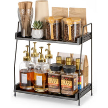 2-stöckiger Kaffee Organizer Holz für Arbeitsplatte, Schwarz