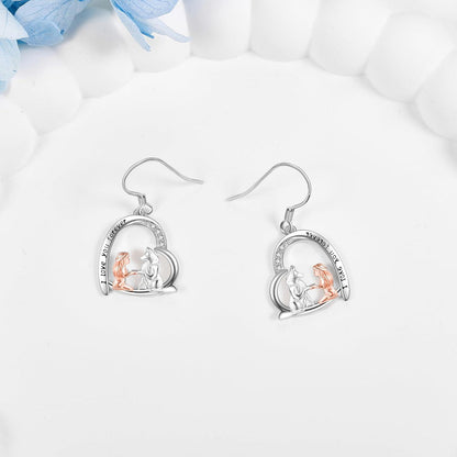 Wolf Ohrringe 925 Sterling Silber Mädchen Herz Ohrhänger Tier Geschenke