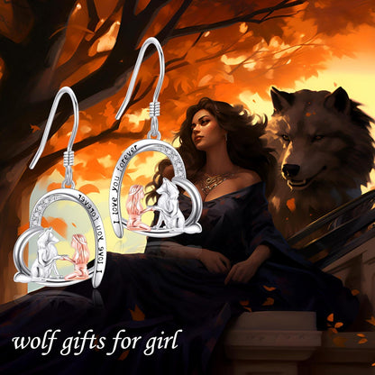 Wolf Ohrringe Sterling Silber Mädchen Herz Ohrhänger Tier Schmuck