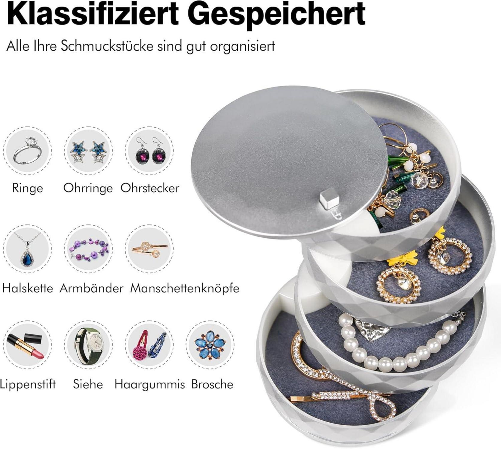 Schmuckkästchen Damen 4 Ebenen Drehbar Ringe Ohrringe Halskette