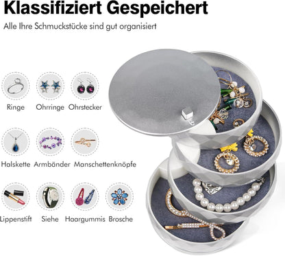 Schmuckkästchen Damen 4 Ebenen Drehbar Ringe Ohrringe Halskette