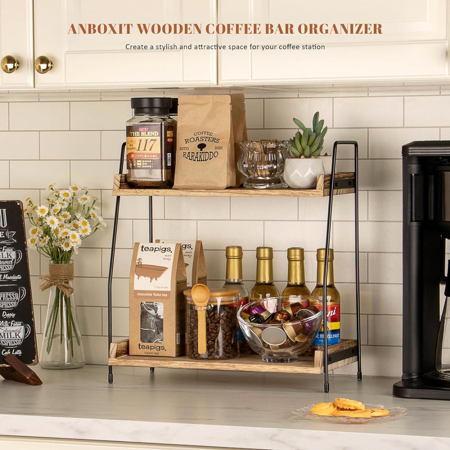 Kaffee Organizer Holz 2-stufige Kaffee Aufbewahrung Braun
