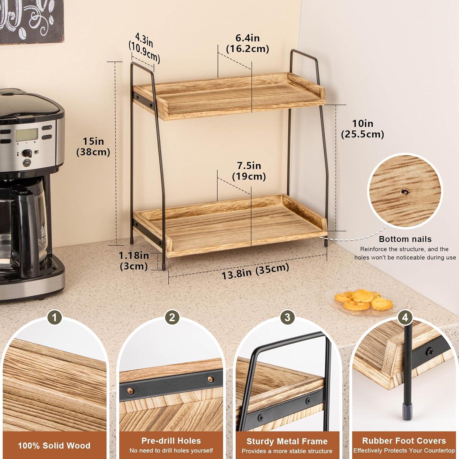 ANBOXIT 2-stufiger Kaffee Organizer Holz Braun - Kaffeestation Gewürzregal