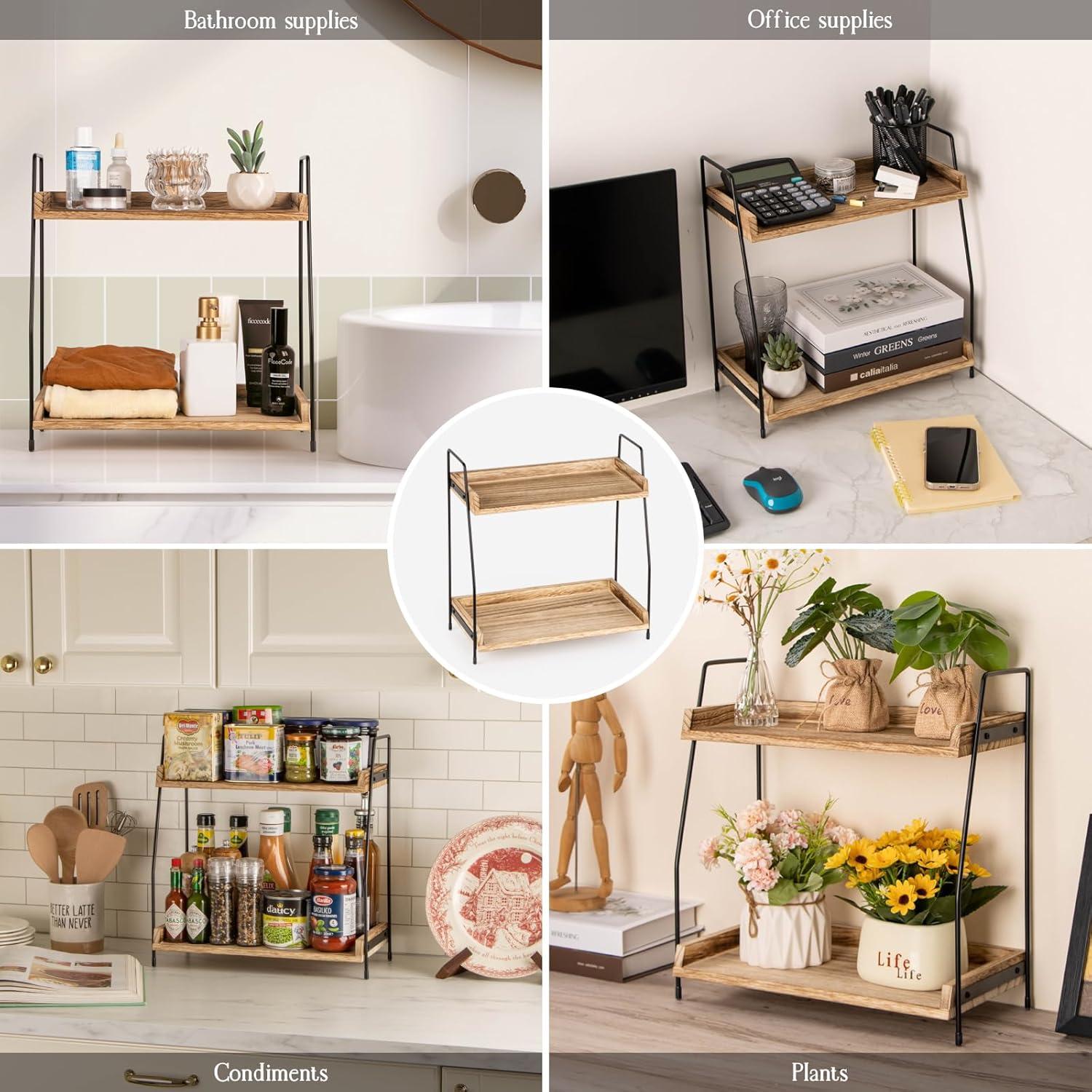 Kaffee Organizer Holz 2-stöckige Aufbewahrung Kaffeestation Büro