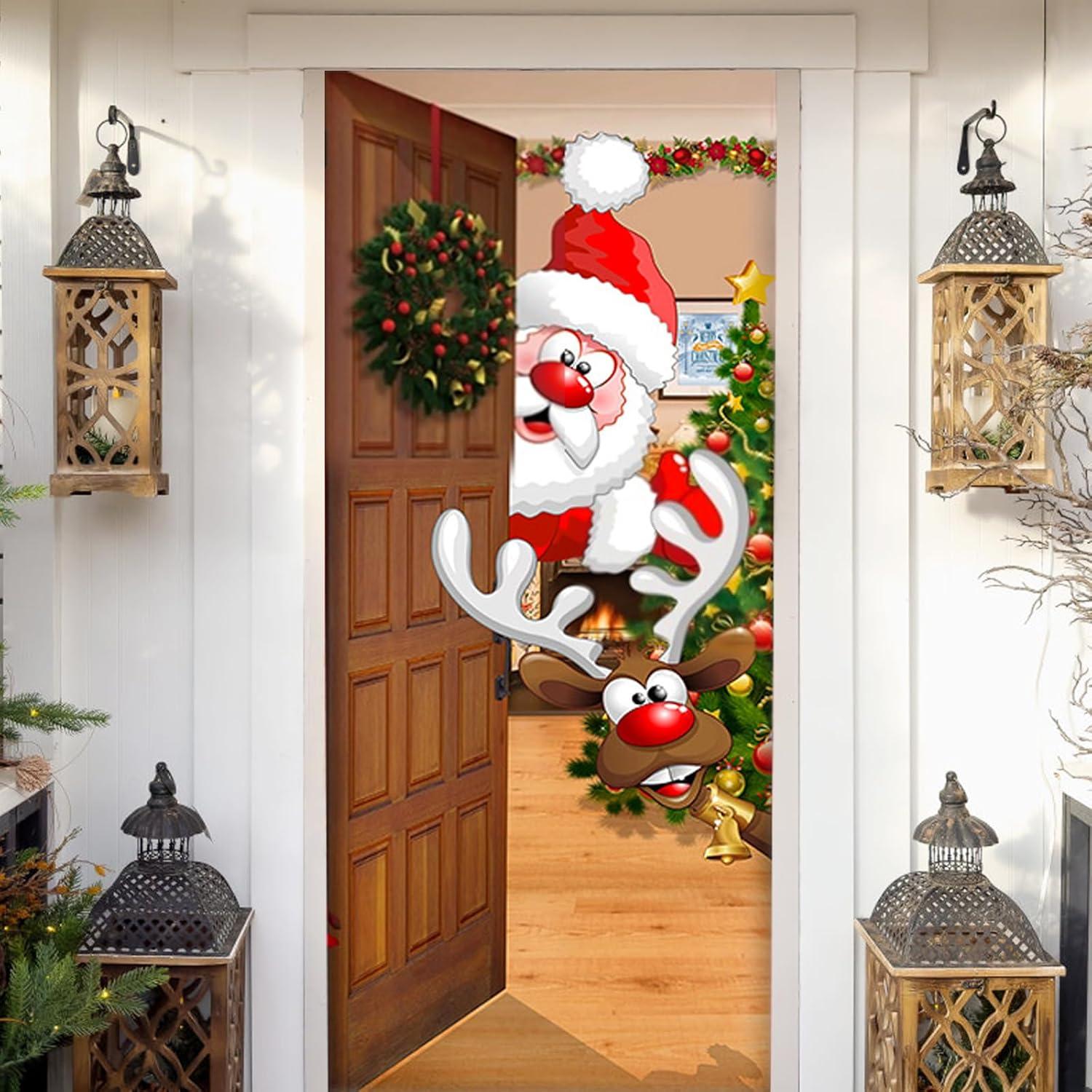 Weihnachten Tür Abdeckung Dekoration Weihnachtsmann Elch Hintergrund