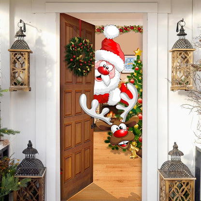 Weihnachten Tür Abdeckung Dekoration Weihnachtsmann Elch Hintergrund