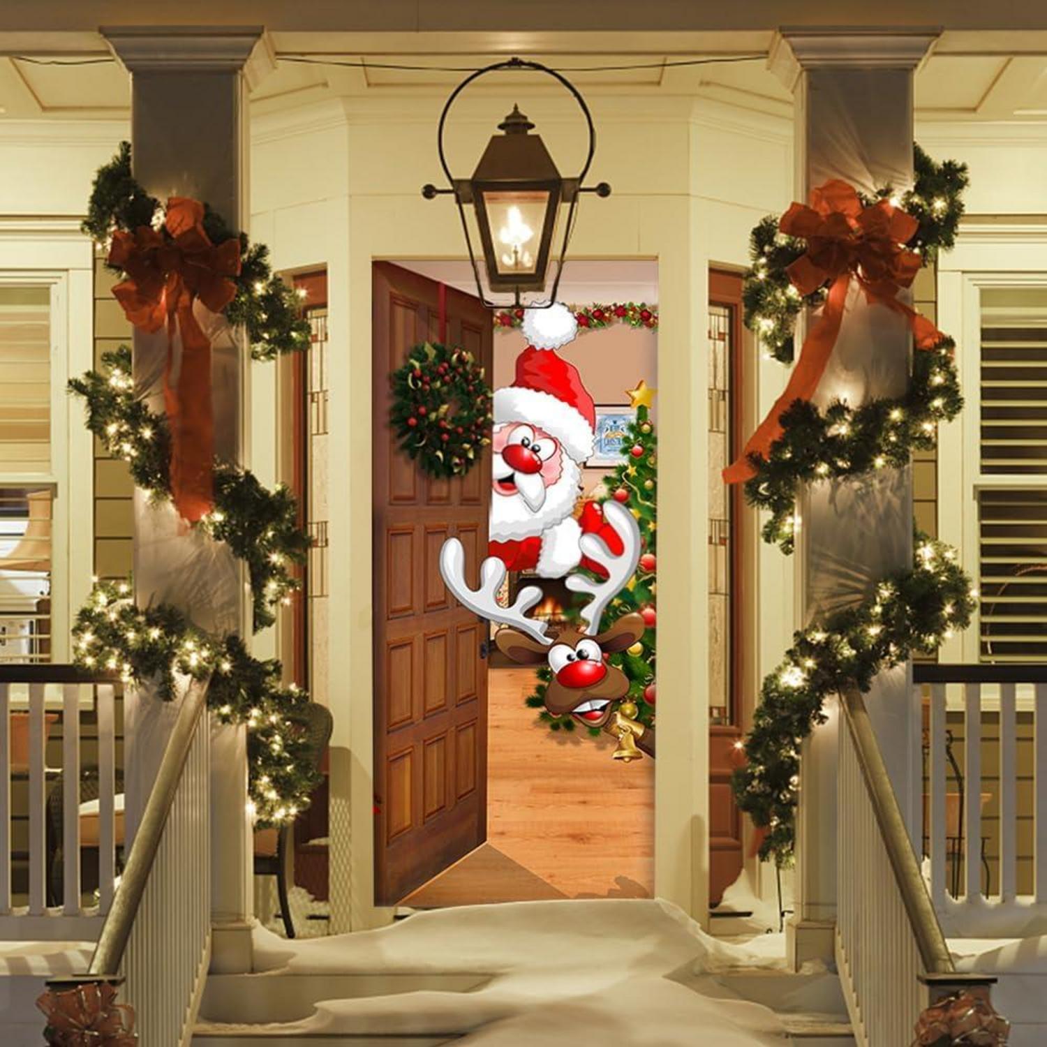 Hyakoz Weihnachten Tür Abdeckung Santa Elch Banner 90x200cm