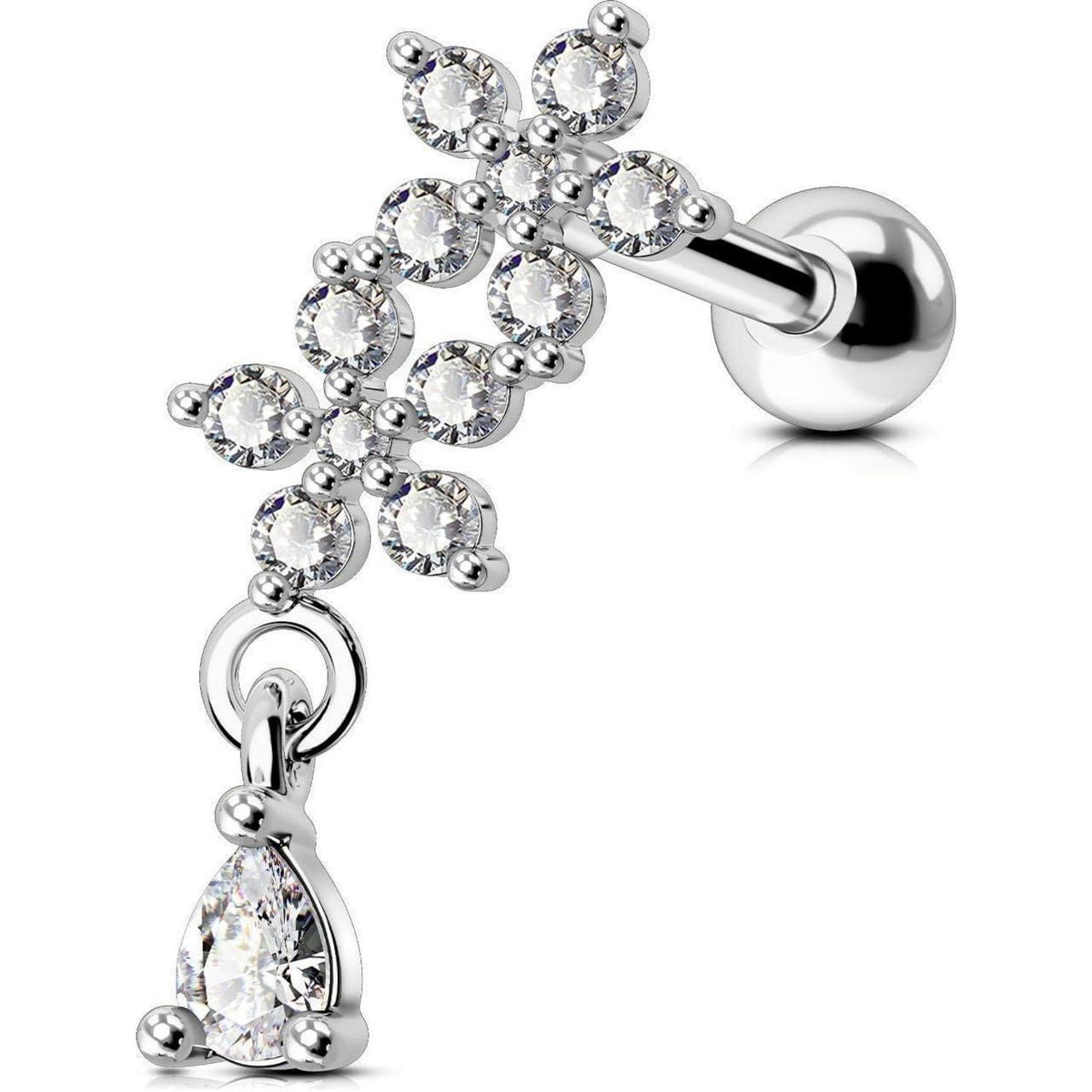 Helix Piercing Blume 16G Chirurgenstahl mit Zirkonia Gold Silber