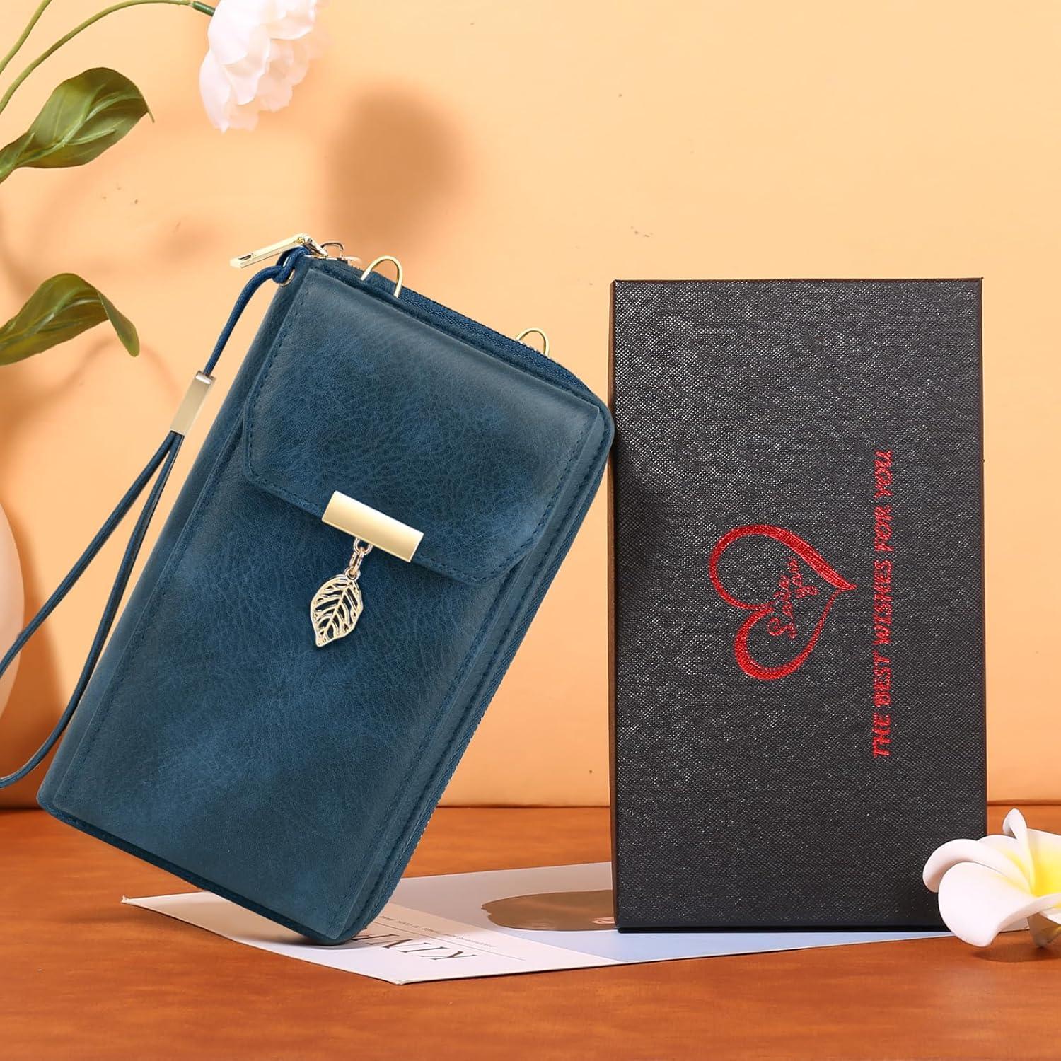 Handytasche mit RFID Schutz für Damen - Vintage Leder Dunkelblau