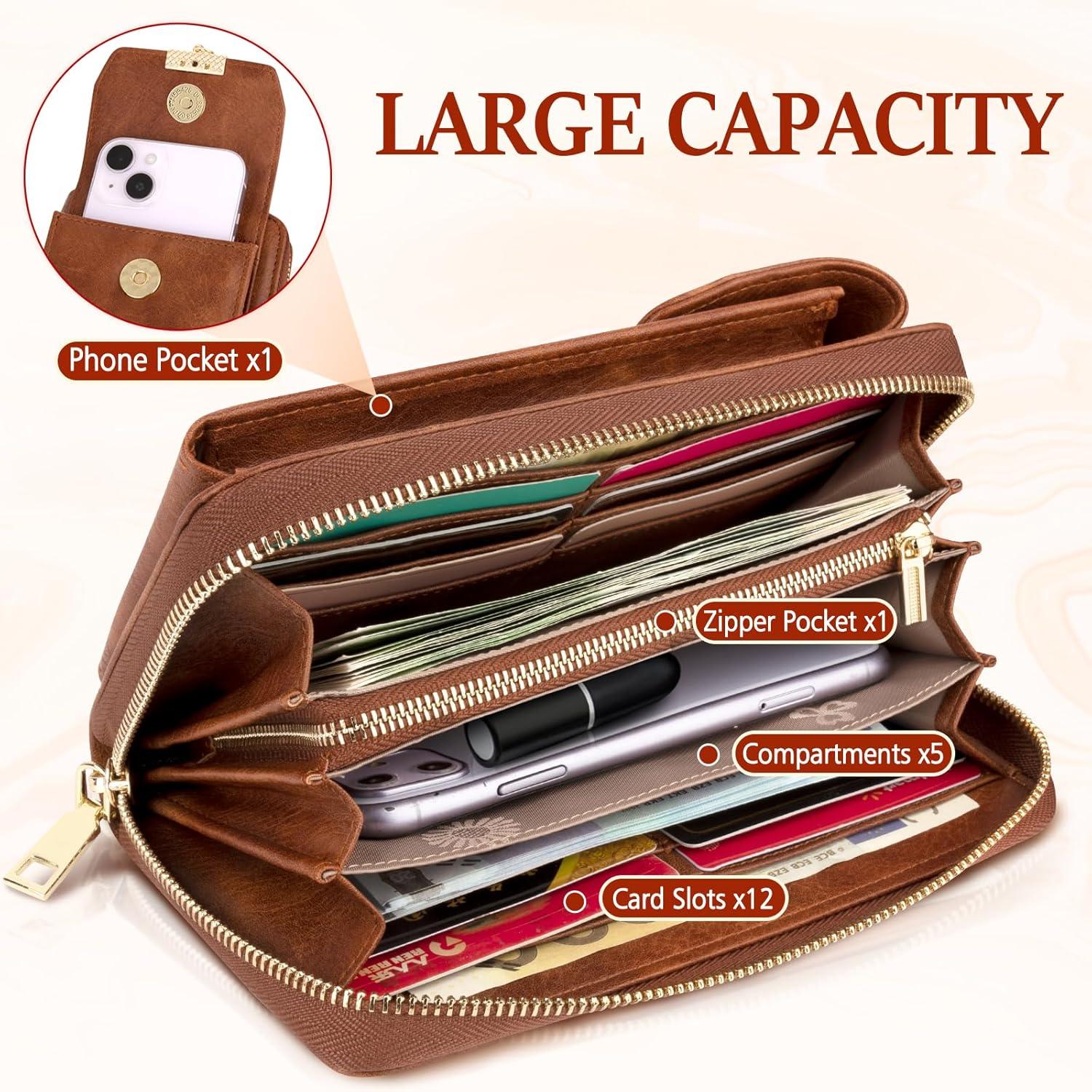 RFID Schutz Handytasche mit Geldbörse Damen Leder Crossbody 7,2 Zoll