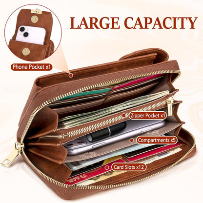 RFID Schutz Handytasche mit Geldbörse Damen Leder Crossbody 7,2 Zoll