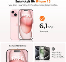 iPhone 15 Panzer Schutzfolie 9H, blasenfrei, 3er Pack