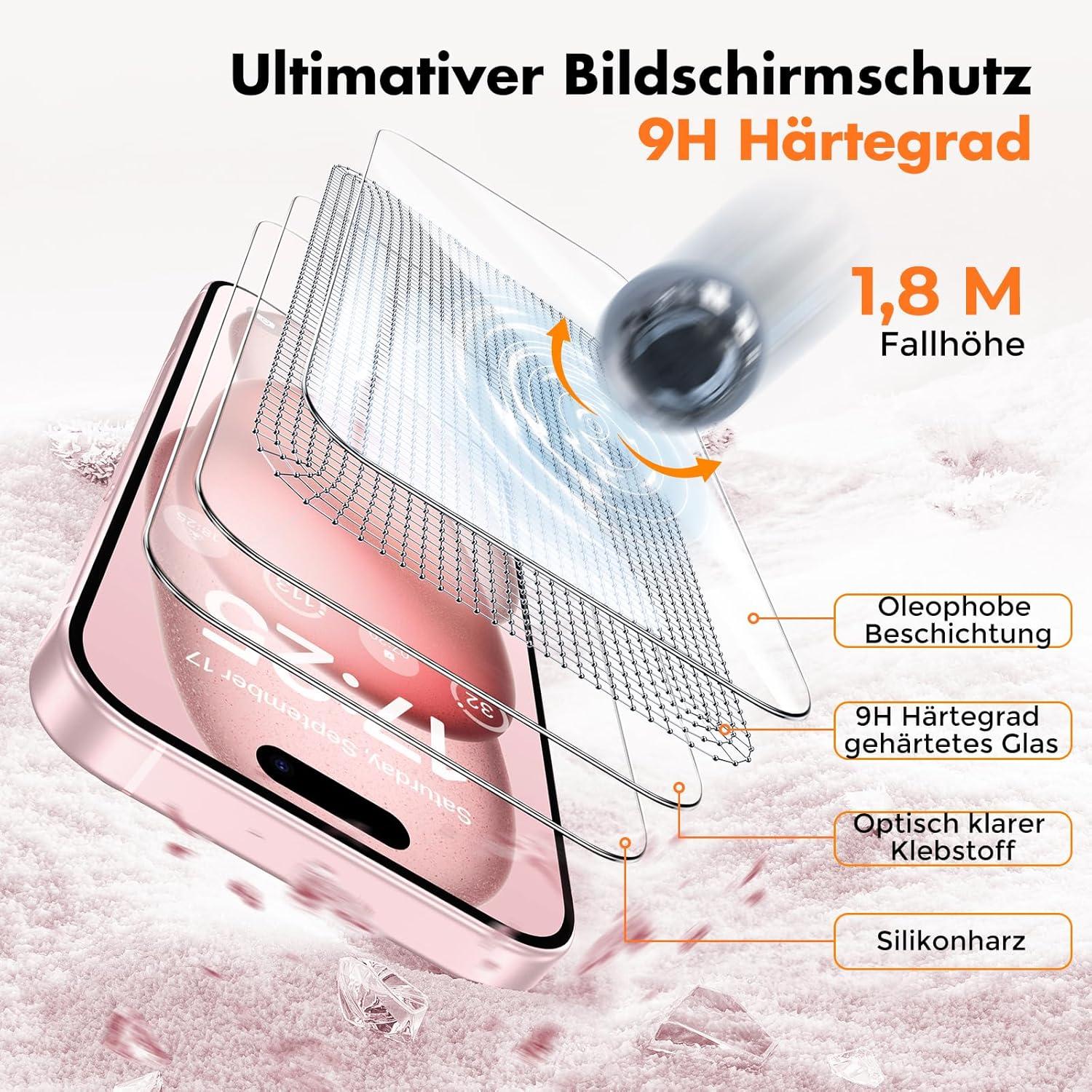 iPhone 15 Panzer Schutz Glas, Displayschutzfolie 9H Härte [3er