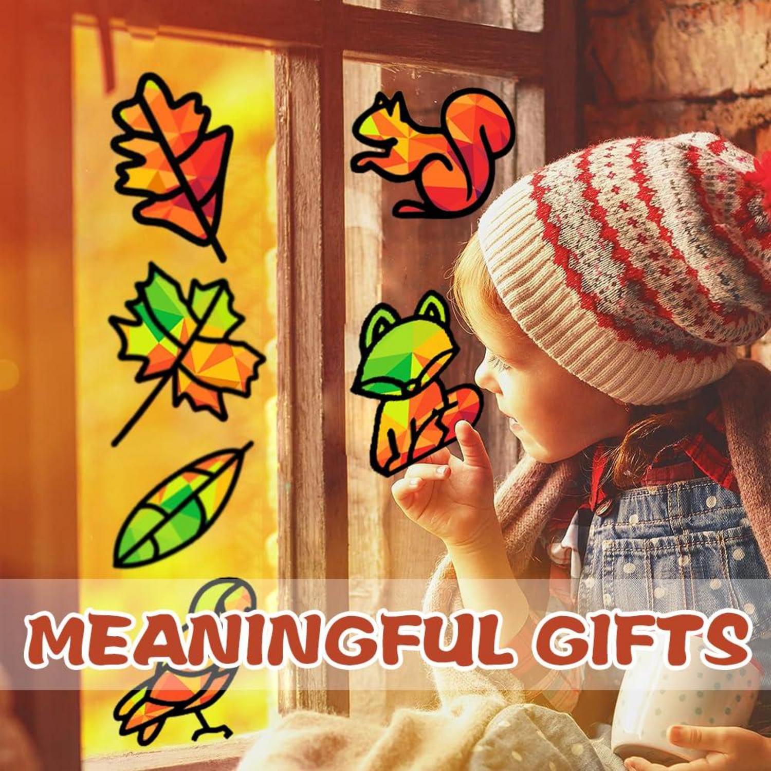 Herbst Basteln Kinder Set 12 Stück DIY Fensterbilder Blätter Deko