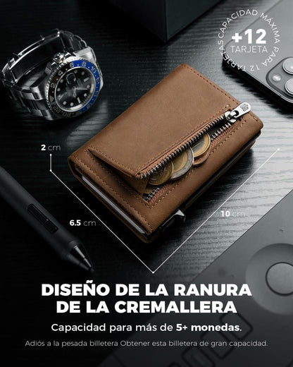 RFID Slim Wallet mit Münzfach für Herren in Braun