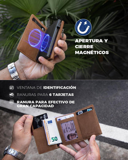 MagSnap Slim Wallet mit Münzfach und RFID-Schutz in Braun