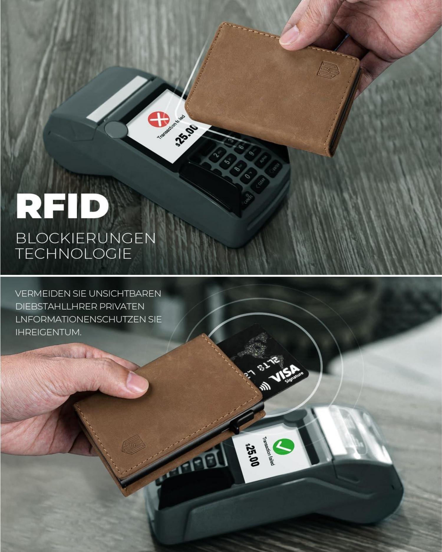 Herren Portmonee mit Münzfach RFID Schutz magnetischer Verschluss Braun