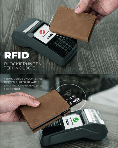 Herren Portmonee mit Münzfach RFID Schutz magnetischer Verschluss Braun