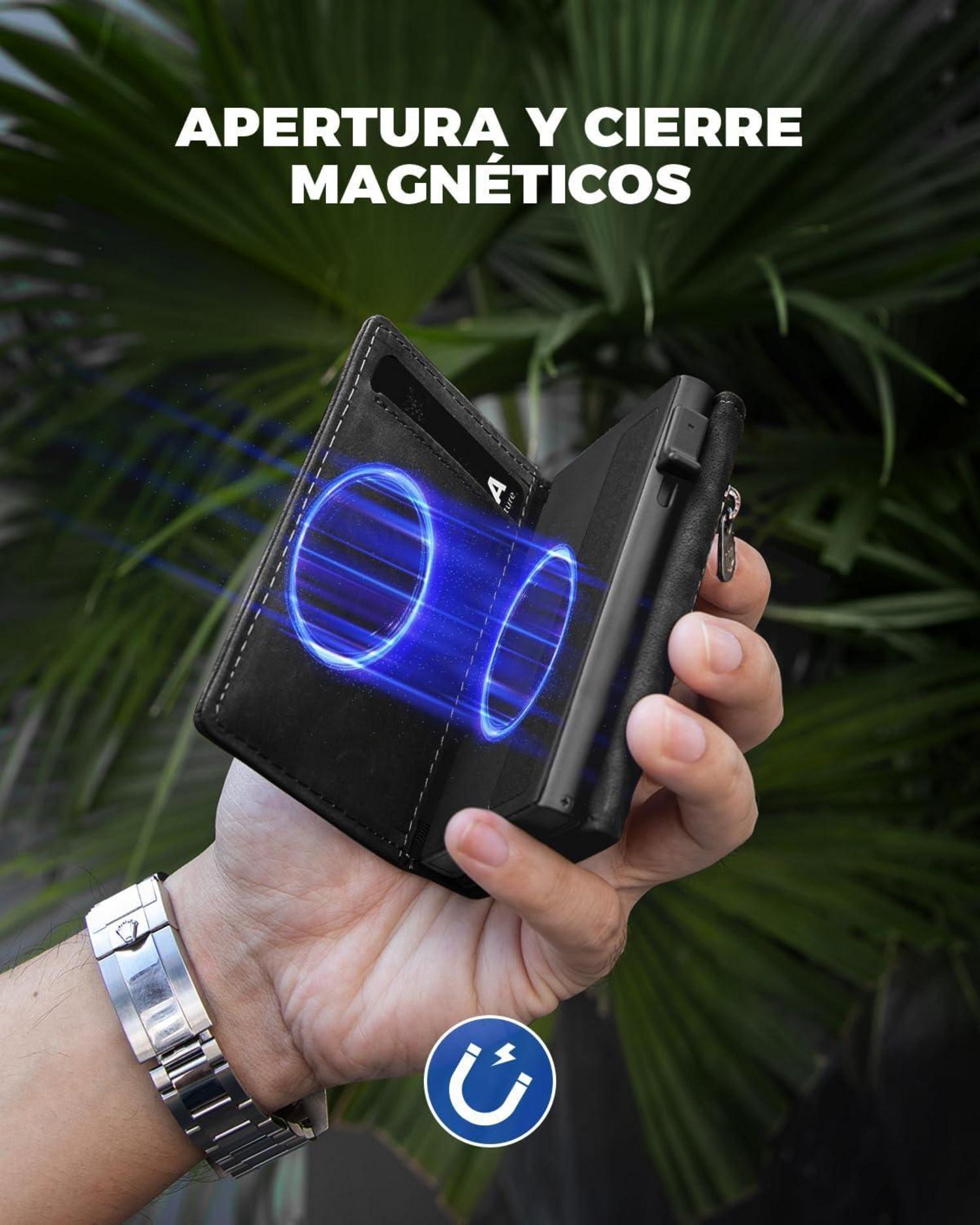 Slim Wallet Herren RFID Schutz Münzfach Schwarz Magnetisches