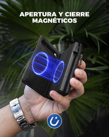 Slim Wallet Herren RFID Schutz Münzfach Schwarz Magnetisches