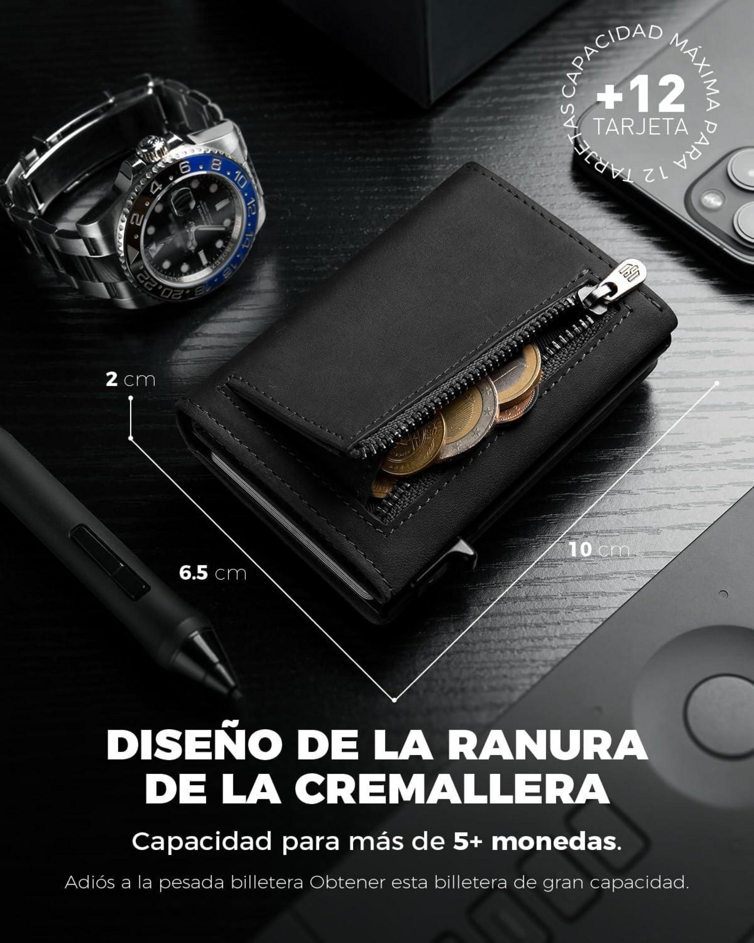 RFID Slim Wallet mit Münzfach für Herren - Schwarz