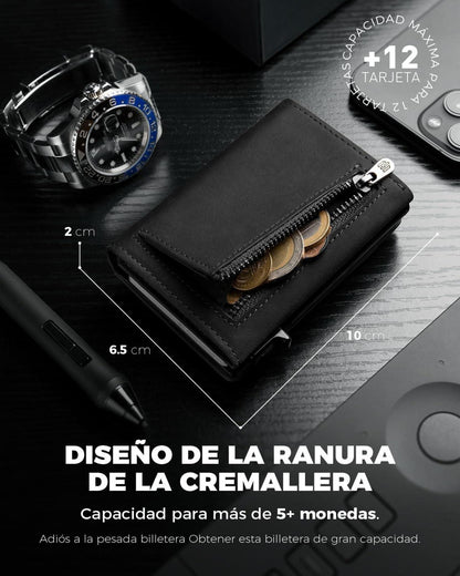 RFID Slim Wallet mit Münzfach für Herren - Schwarz